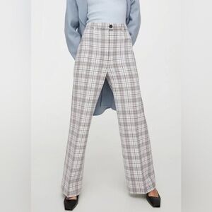 NWT Aritzia Wilfred Francesca High Waisted Wide Leg  Check Pant Sz 6